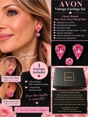 Avon Pink Gemstone Earrings Set - Gold Tone-1pice missing